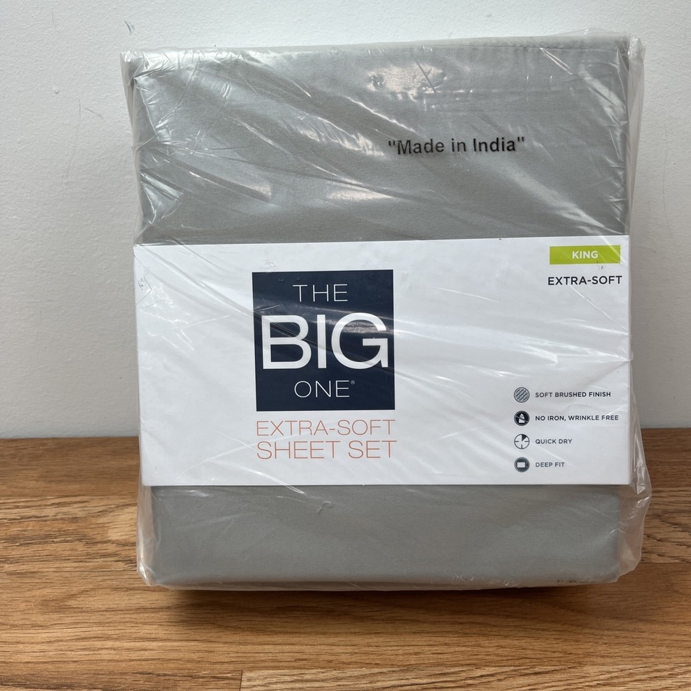 The Big One KING Size Sheet Set in Gray 4 Piece Deep Fit Extra Soft NEW